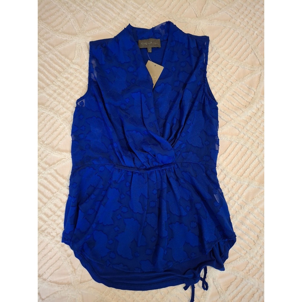 Sunday in Brooklyn Women Small Blouse Blue Floral Wrap Peplum Anthropologie‎ NWT